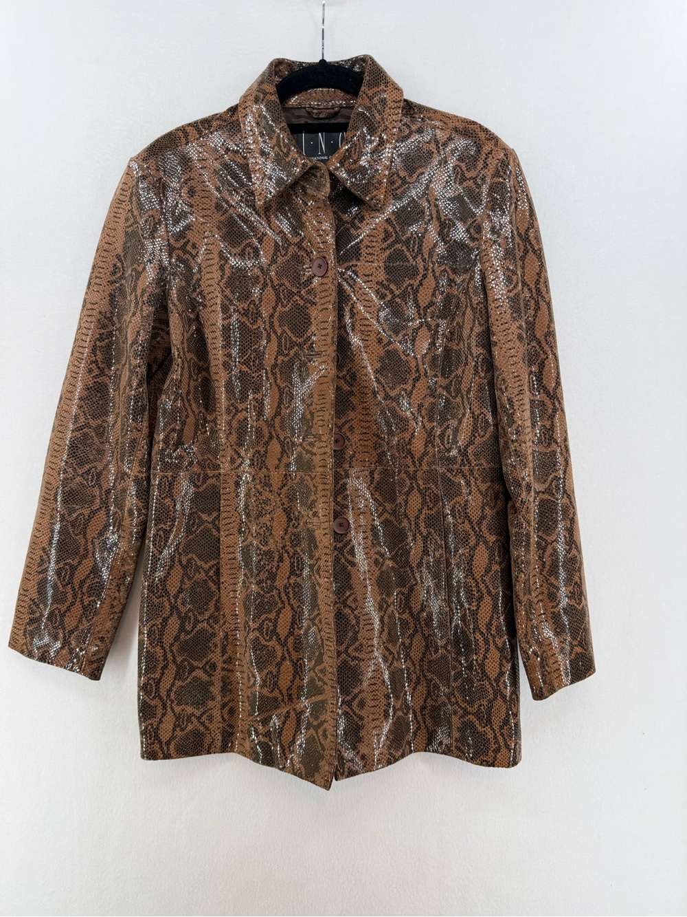 INC international concepts brown leather snakeskin print jacket